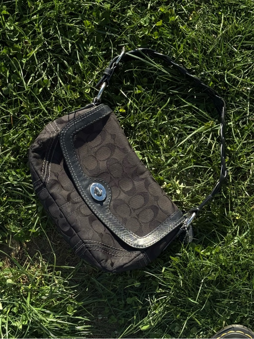 Vintage Coach Chelsea Brown/Black Signature Braided Shoulder Bag